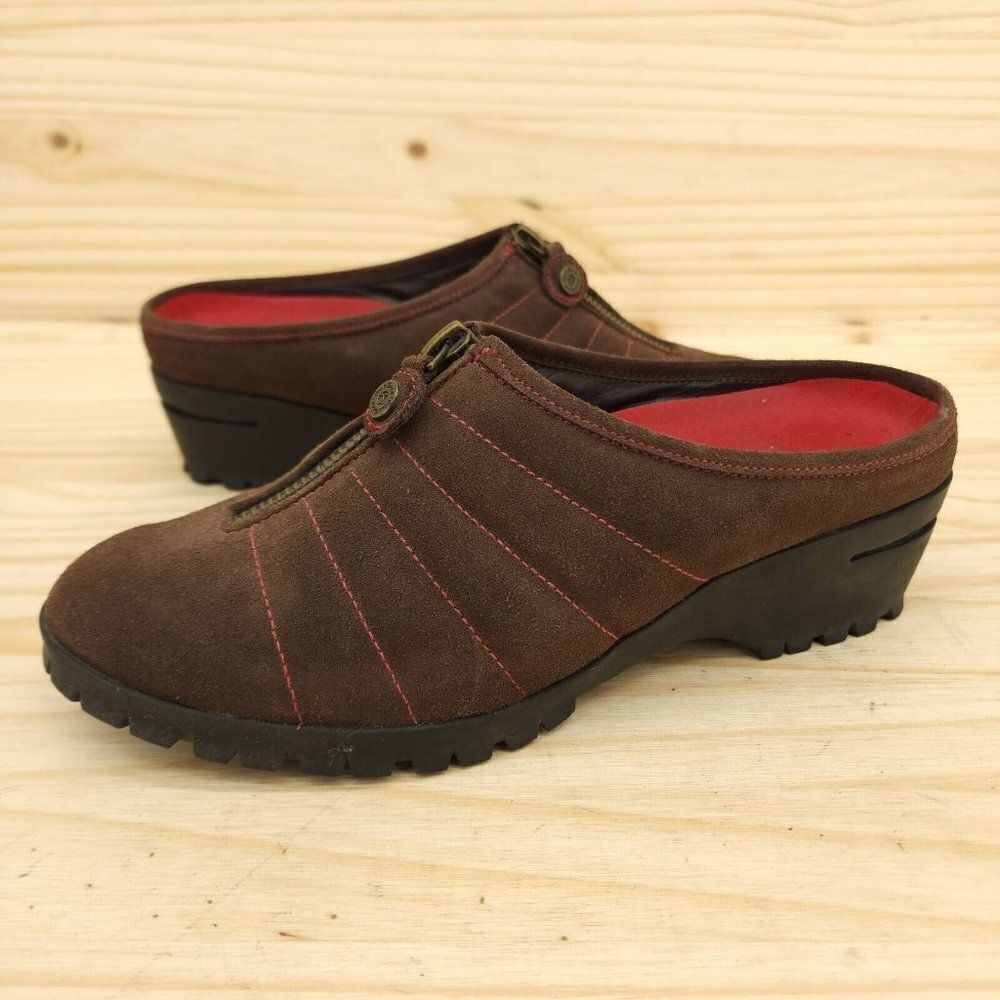 Cole Haan Women's Chunky Mules Sz 6 Brown Suede Chic Y2K Comfort Shoes Clogs